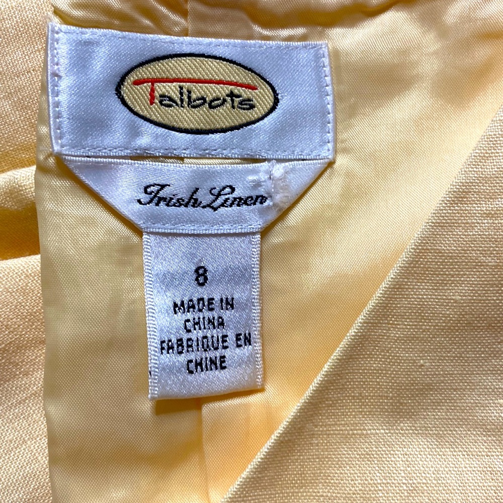 90s vintage Talbots Irish Linen buttercream yellow v- neck sleeveless dress - Picture 3 of 8
